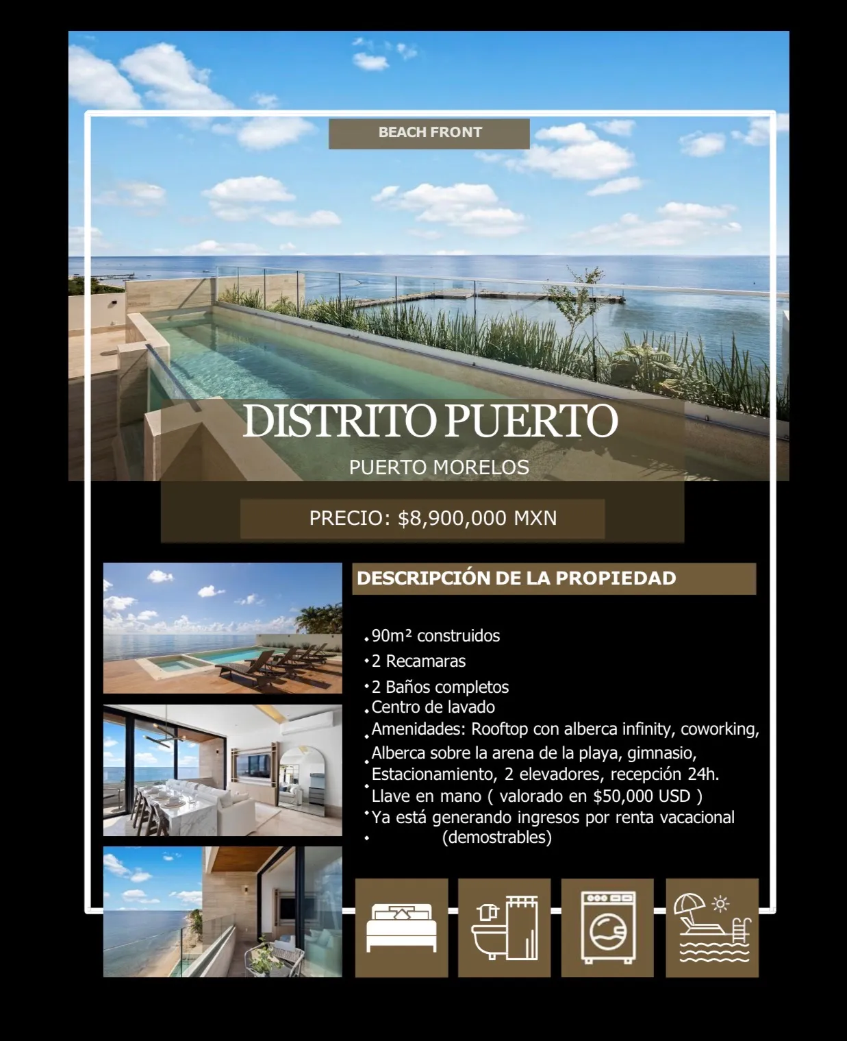 DISTRITO PUERTO -BEACHFRONT - 2 RECAMARAS - 92M2 - AMUEBLADO